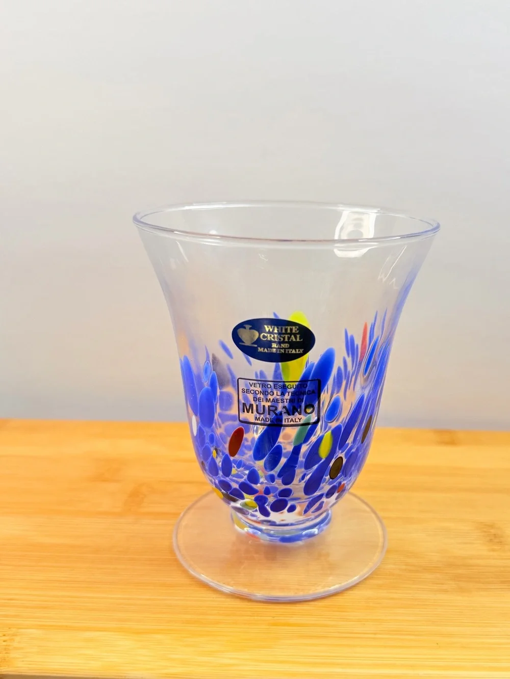 Set of 4 Murano White Cristal Hand Made In Italy Footed Glass Tumblers 4.75